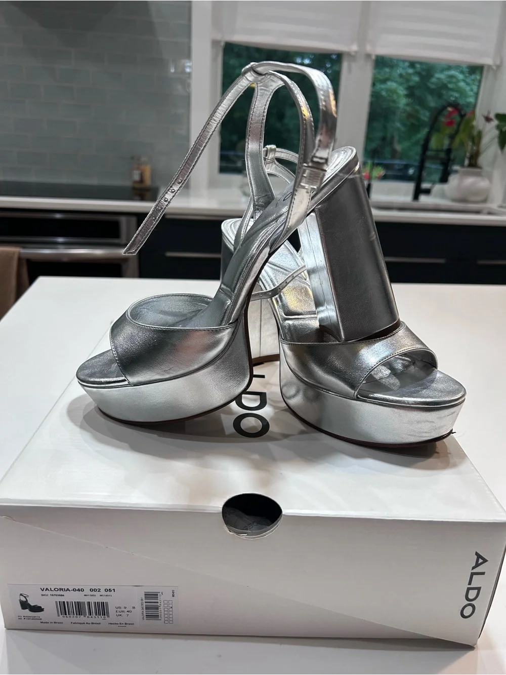 Aldo Metallic Silver Platform Ankle-Strap Heels